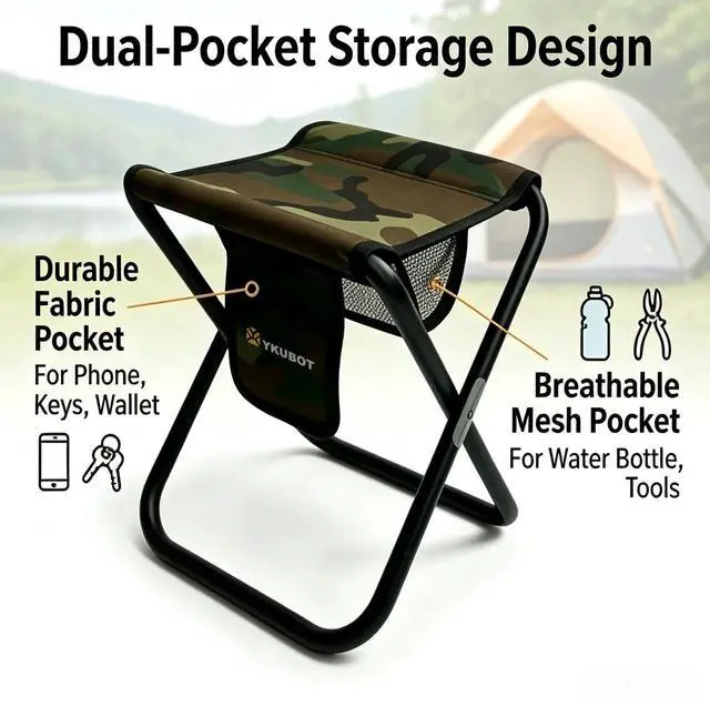 Alt view image 3 of 6 - Ultralight Folding Camping Stool - Portable Heavy Duty Camp Seat for Hiking, Fishing & Travel - Supports 400 lbs, Compact Small Slacker Chair for Outdoor Events & Backpacking (Camo)