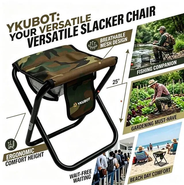 Alt view image 6 of 6 - Ultralight Folding Camping Stool - Portable Heavy Duty Camp Seat for Hiking, Fishing & Travel - Supports 400 lbs, Compact Small Slacker Chair for Outdoor Events & Backpacking (Camo)