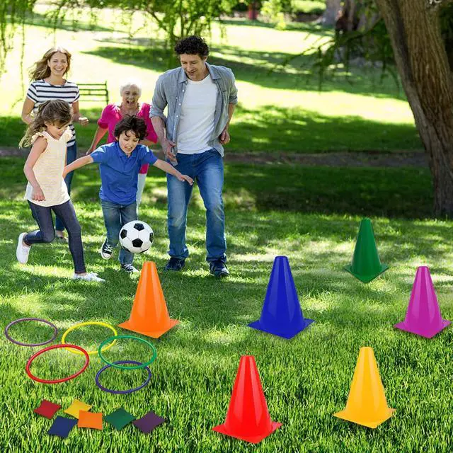 Alt view image 5 of 7 - 31PCS 3 in 1 Carnival Outdoor Games Combo Set for Kids, Soft Plastic Cones Bean Bags Ring Toss Game, Gift for Birthday Party/Xmas