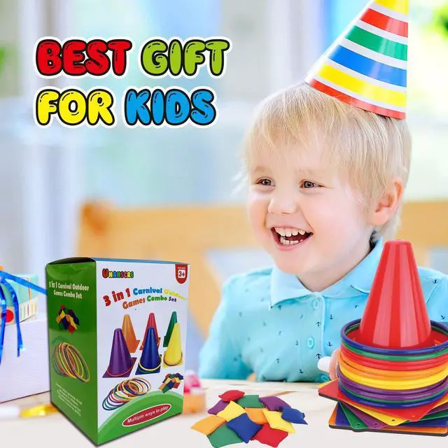 Alt view image 7 of 7 - 31PCS 3 in 1 Carnival Outdoor Games Combo Set for Kids, Soft Plastic Cones Bean Bags Ring Toss Game, Gift for Birthday Party/Xmas