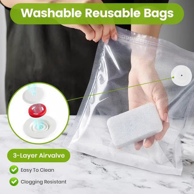 Alt view image 3 of 7 - Vacuum Sealer Bags for Food, 30 PCS 8.3"×8.7" Reusable Vacuum Seal Bags with Air Valve for Food Storage, Ideal for Freshness Preservation
