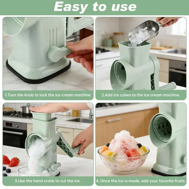 Alt view image 7 of 7 - Home Use Rotary Ice Shaver with Handle Manual Hand Crank Snow Cone Maker Machine Qucik Shaved Ice Maker with Suction Feet, Premium Portable IceCrusher and Shaved IceMachine