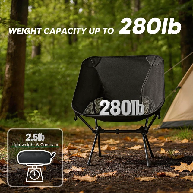 Alt view image 4 of 7 - Lightweight Portable Camping Chair - Folding Backpacking Hiking Chair with Carry Bag for Outdoor Travel, Beach, Picnic, Festival (Black)