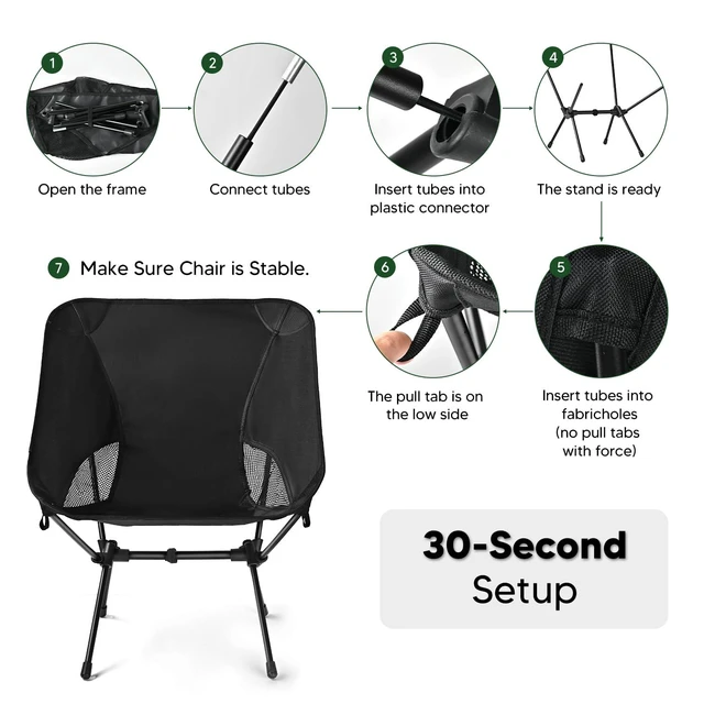 Alt view image 6 of 7 - Lightweight Portable Camping Chair - Folding Backpacking Hiking Chair with Carry Bag for Outdoor Travel, Beach, Picnic, Festival (Black)