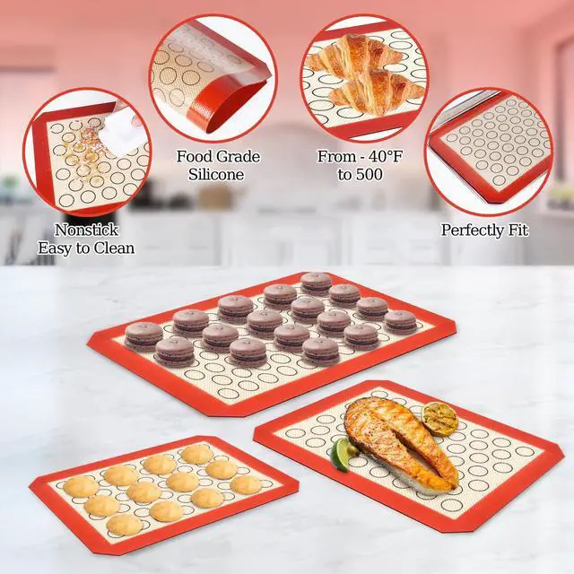 Alt view image 4 of 7 - Baking Sheet with Silicone Baking Mat Set,CEKEE Stainless Steel Baking Sheet Pan Tray, Cookie Sheets for Baking, 6PCS Baking Supplies Bakeware Sets for Oven Making Cookies, Macaroons, Bread