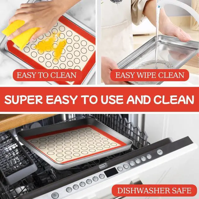 Alt view image 6 of 7 - Baking Sheet with Silicone Baking Mat Set,CEKEE Stainless Steel Baking Sheet Pan Tray, Cookie Sheets for Baking, 6PCS Baking Supplies Bakeware Sets for Oven Making Cookies, Macaroons, Bread