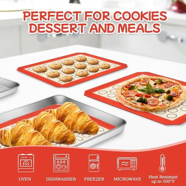 Alt view image 7 of 7 - Baking Sheet with Silicone Baking Mat Set,CEKEE Stainless Steel Baking Sheet Pan Tray, Cookie Sheets for Baking, 6PCS Baking Supplies Bakeware Sets for Oven Making Cookies, Macaroons, Bread