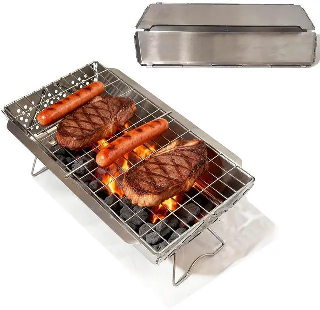 Main image of 16x9 inches Small Portable Charcoal Grill, Foldable Portable Grill, Tabletop Charcoal Grills for Camping, Picnics, Gardens and Beach Parties