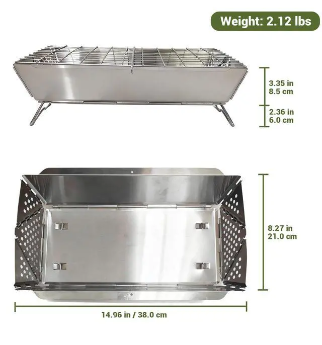 Alt view image 2 of 7 - 16x9 inches Small Portable Charcoal Grill, Foldable Portable Grill, Tabletop Charcoal Grills for Camping, Picnics, Gardens and Beach Parties