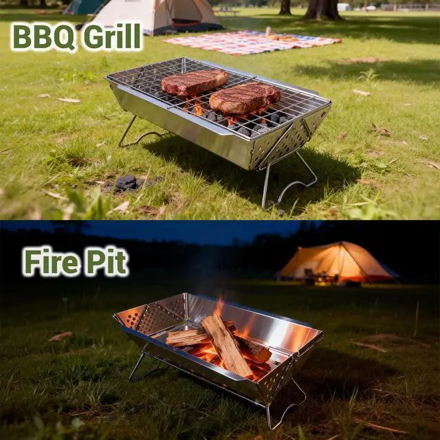 Alt view image 3 of 7 - 16x9 inches Small Portable Charcoal Grill, Foldable Portable Grill, Tabletop Charcoal Grills for Camping, Picnics, Gardens and Beach Parties