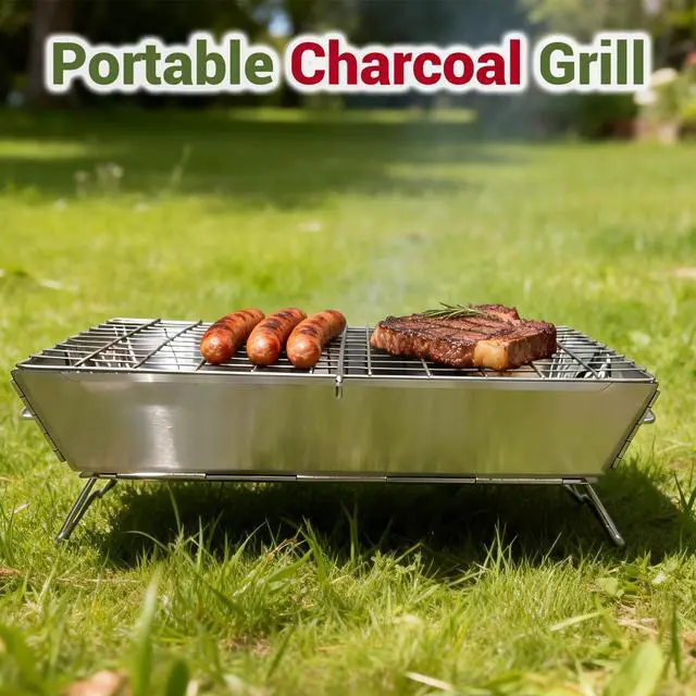 Alt view image 6 of 7 - 16x9 inches Small Portable Charcoal Grill, Foldable Portable Grill, Tabletop Charcoal Grills for Camping, Picnics, Gardens and Beach Parties