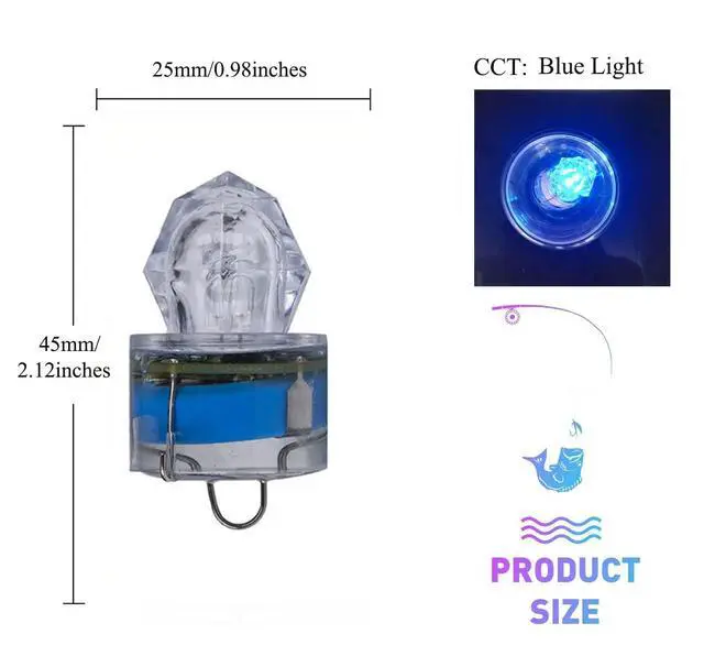 Alt view image 2 of 7 - LED Fishing Light (10-Pack) Underwater Deep Drop Lights Waterproof Diamond Tubular Underwater Fishing Lure Blue Light Attractants for Tuna Swordfish