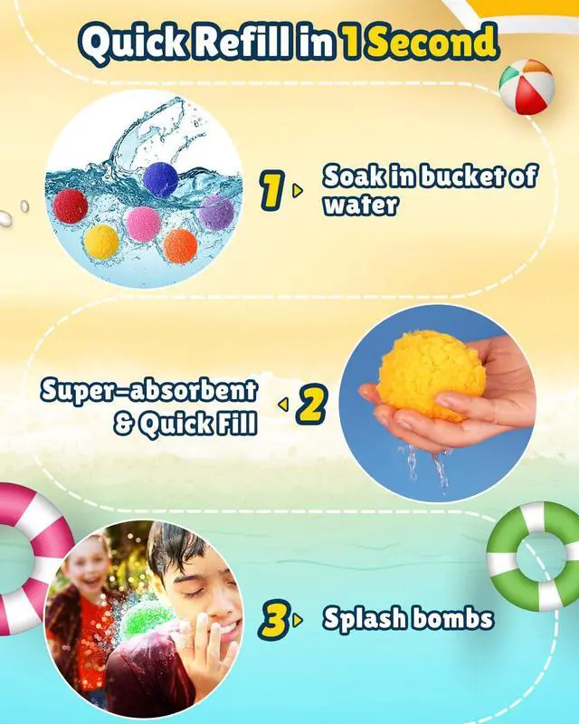 Alt view image 7 of 7 - 100 Pcs Reusable Water Balloons for Kids - Quick Fill Water Toys for Toddler Pool Toys, Summer Outdoor Games pool toys for kids ages 4-12 with Refillable Water Balls