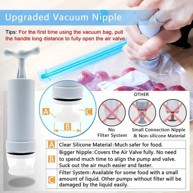 Alt view image 3 of 6 - Sous Vide Cooking Bags - Set of 40 | BPA-Free Reusable Vacuum Seal Bags with Air Valve for Joule and Anova Cookers | Freezer Safe Vacuum Food Storage Bags with Upgraded Hand Pump Included