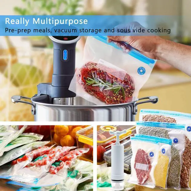 Alt view image 6 of 6 - Sous Vide Cooking Bags - Set of 40 | BPA-Free Reusable Vacuum Seal Bags with Air Valve for Joule and Anova Cookers | Freezer Safe Vacuum Food Storage Bags with Upgraded Hand Pump Included