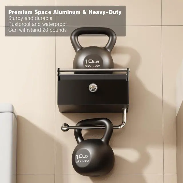 Alt view image 5 of 7 - Toilet Paper Holder with Shelf, Flushable Wipes Dispenser for Bathroom, Adhesive Toilet Paper Roll Holder with Storage Wall Mount Stick On Bathroom Tissue Holder Front Flip Design (Matte Black)