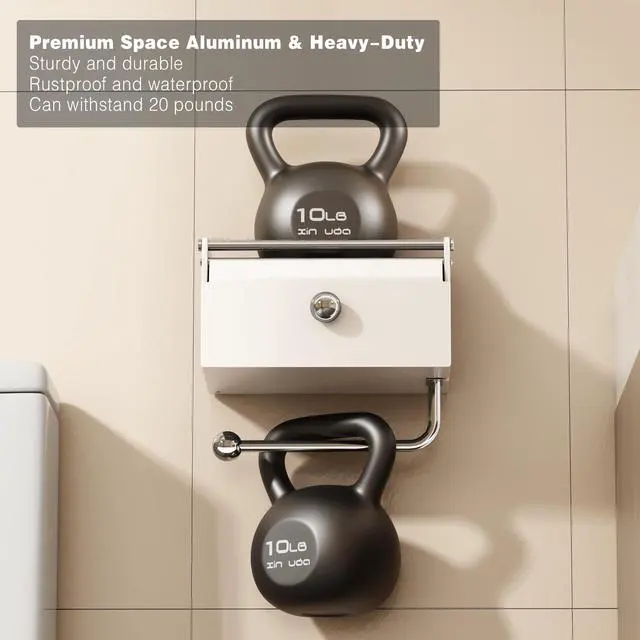 Alt view image 5 of 7 - Toilet Paper Holder with Shelf, Flushable Wipes Dispenser for Bathroom, Adhesive Toilet Paper Roll Holder with Storage Wall Mount Stick On Bathroom Tissue Holder Front Flip Design (Matte White)