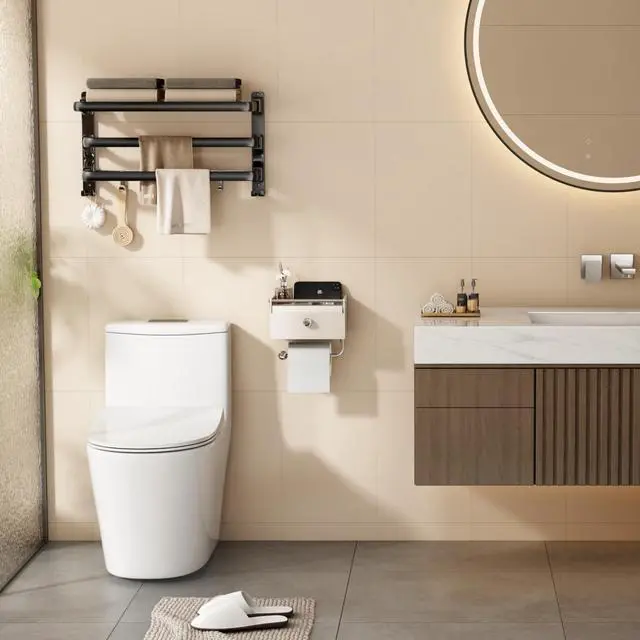 Alt view image 7 of 7 - Toilet Paper Holder with Shelf, Flushable Wipes Dispenser for Bathroom, Adhesive Toilet Paper Roll Holder with Storage Wall Mount Stick On Bathroom Tissue Holder Front Flip Design (Matte White)