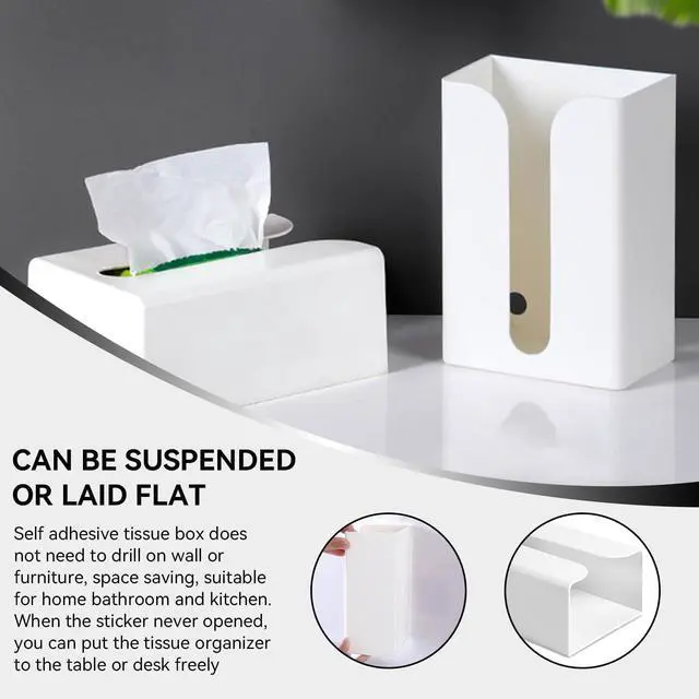 Alt view image 2 of 7 - Tissue Box Cover,Wall Mount Tissue Box Holder Tissue Box Holder Self Adhesive Napkin Holder Dispenser for Table & Kitchen Cabinet & Wall, (White No self-Adhesive Strip 7.6in*5.3in*8.3in)