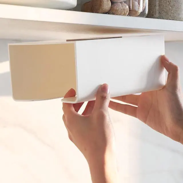 Alt view image 4 of 7 - Tissue Box Cover,Wall Mount Tissue Box Holder Tissue Box Holder Self Adhesive Napkin Holder Dispenser for Table & Kitchen Cabinet & Wall, (White No self-Adhesive Strip 7.6in*5.3in*8.3in)