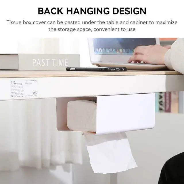 Alt view image 6 of 7 - Tissue Box Cover,Wall Mount Tissue Box Holder Tissue Box Holder Self Adhesive Napkin Holder Dispenser for Table & Kitchen Cabinet & Wall, (White No self-Adhesive Strip 7.6in*5.3in*8.3in)