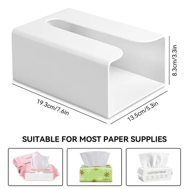 Alt view image 7 of 7 - Tissue Box Cover,Wall Mount Tissue Box Holder Tissue Box Holder Self Adhesive Napkin Holder Dispenser for Table & Kitchen Cabinet & Wall, (White No self-Adhesive Strip 7.6in*5.3in*8.3in)