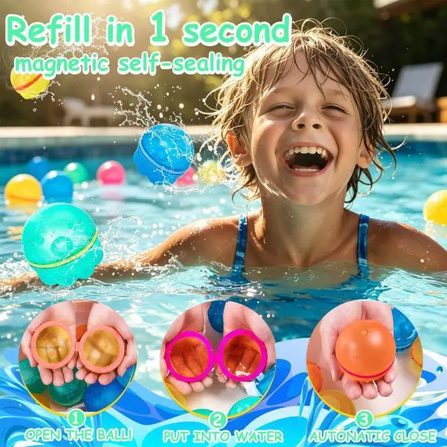 Alt view image 2 of 5 - Reusable Water Balloons 16PCS: Summer Water Toys for Pool Beach & Outdoor,Magnetic Splash Balls for Kids Fun Games & Activities,Self-Sealing Refillable Water Bombs for Kids Ages 3-14