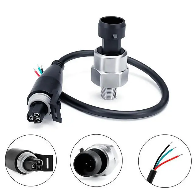 Alt view image 2 of 6 - 100 PSI Stainless Steel Pressure Transducer Sensor 1/8" NPT Thread with Connector Harness for Oil, Fuel, Air & Water
