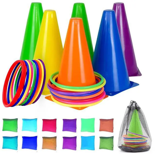 Main image of 31 Pcs. Plastic Cones and Rings Games Ring Toss Games for Adults, Carnival Games for Kids, Bean Bag for Kids Games Birthday Party, Yard Game, Sports & Outdoor Game for Family Party