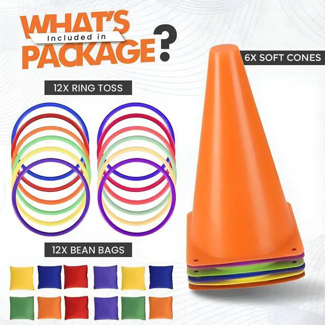 Alt view image 2 of 7 - 31 Pcs. Plastic Cones and Rings Games Ring Toss Games for Adults, Carnival Games for Kids, Bean Bag for Kids Games Birthday Party, Yard Game, Sports & Outdoor Game for Family Party