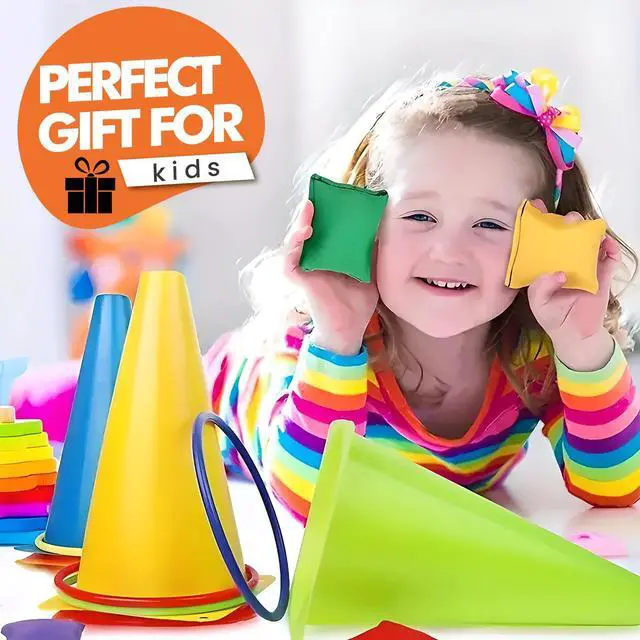 Alt view image 4 of 7 - 31 Pcs. Plastic Cones and Rings Games Ring Toss Games for Adults, Carnival Games for Kids, Bean Bag for Kids Games Birthday Party, Yard Game, Sports & Outdoor Game for Family Party