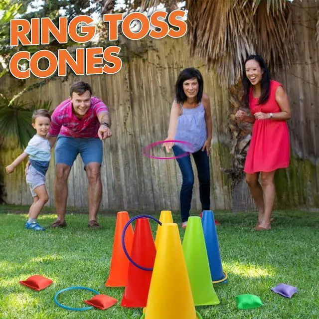 Alt view image 5 of 7 - 31 Pcs. Plastic Cones and Rings Games Ring Toss Games for Adults, Carnival Games for Kids, Bean Bag for Kids Games Birthday Party, Yard Game, Sports & Outdoor Game for Family Party