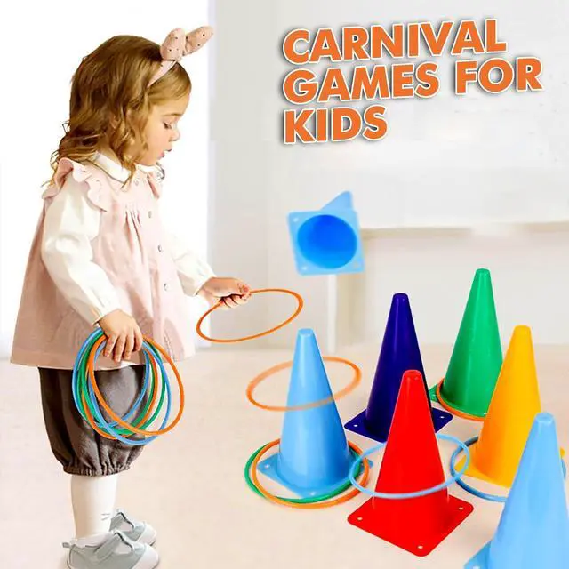 Alt view image 6 of 7 - 31 Pcs. Plastic Cones and Rings Games Ring Toss Games for Adults, Carnival Games for Kids, Bean Bag for Kids Games Birthday Party, Yard Game, Sports & Outdoor Game for Family Party