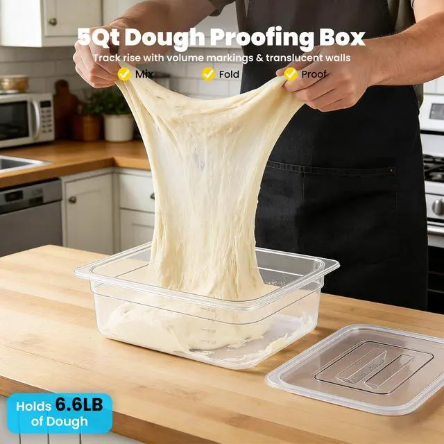 Alt view image 2 of 7 - Dough Proofing Container, 5Qt Large Capacity Holds Up to 6.6Lb of Dough, BPA-Free Tray with Lid Dough Rising Box for Bread, Sourdough, Pizza Dough Stackable Dough Container(Clear 1 Pack)