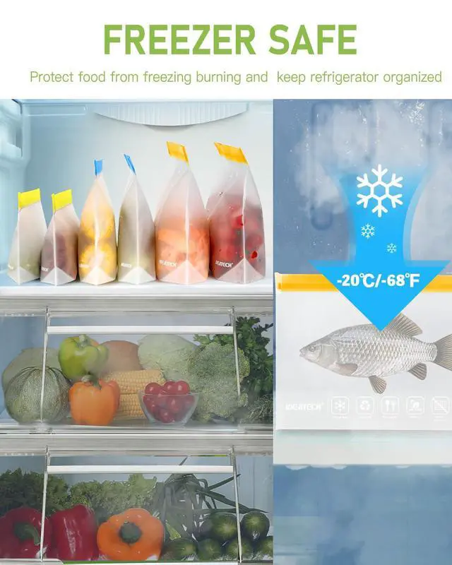Alt view image 4 of 6 - 20Pack Reusable Bags Dishwasher Safe, Leakproof Reusable Freezer Bags, BPA Free Healthy Food Storage Contaizers Sandwich Snack Baggies for Lunch Travel(8 Gallon 6 Quart 6 Snack,Colored)