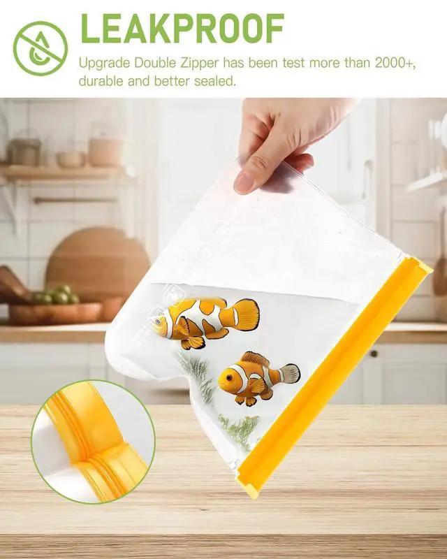 Alt view image 5 of 6 - 20Pack Reusable Bags Dishwasher Safe, Leakproof Reusable Freezer Bags, BPA Free Healthy Food Storage Contaizers Sandwich Snack Baggies for Lunch Travel(8 Gallon 6 Quart 6 Snack,Colored)