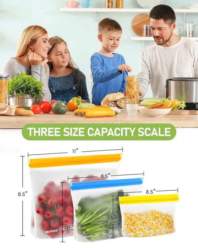 Alt view image 6 of 6 - 20Pack Reusable Bags Dishwasher Safe, Leakproof Reusable Freezer Bags, BPA Free Healthy Food Storage Contaizers Sandwich Snack Baggies for Lunch Travel(8 Gallon 6 Quart 6 Snack,Colored)