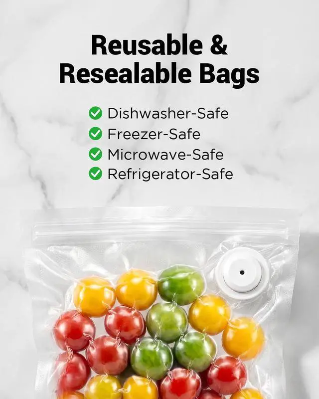 Alt view image 2 of 7 - Reusable Vacuum Seal Bags for Food, 30 Pack Small BPA-Free Storage Bags, Leak Proof, Odor Resistant, Freezer & Microwave Safe, Heavy Duty Bags for Meat, Fruits & Dry Goods, 8.27 x 8.66 in