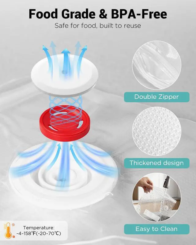 Alt view image 4 of 7 - Reusable Vacuum Seal Bags for Food, 30 Pack Small BPA-Free Storage Bags, Leak Proof, Odor Resistant, Freezer & Microwave Safe, Heavy Duty Bags for Meat, Fruits & Dry Goods, 8.27 x 8.66 in