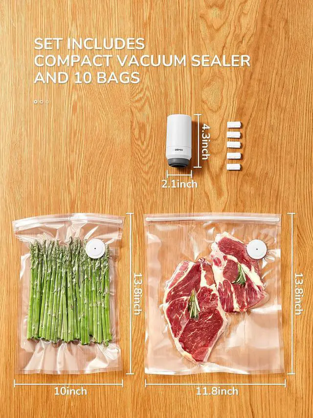 Alt view image 2 of 7 - Handheld Vacuum Sealer with 10 Reusable Bags (10"x13.8" & 11.8"x13.5"), Wireless Rechargeable Food Vacuum Sealer for Sous Vide, Meal Prep, BPA-Free, Portable & Space-Saving