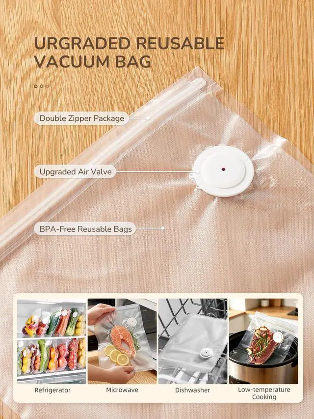 Alt view image 4 of 7 - Handheld Vacuum Sealer with 10 Reusable Bags (10"x13.8" & 11.8"x13.5"), Wireless Rechargeable Food Vacuum Sealer for Sous Vide, Meal Prep, BPA-Free, Portable & Space-Saving