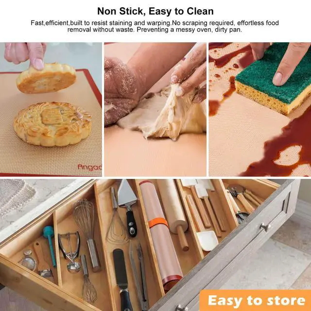 Alt view image 3 of 6 - Silicone Baking Mats Set of 6, Food Grade Non-stick Reusable Baking Mat, Silicone Baking Slip Mat Oven Liner Sheet, Round & Square Cake Pan Mat, Pastry Board Rolling Dough Mats for Macaron Cookie