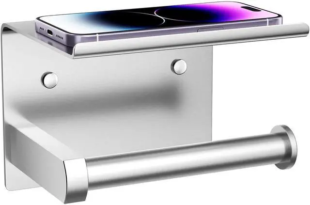 Main image of Heavy Duty Toilet Paper Holder with Shelf, Adhesive or Screw Wall Mount Toilet Tissue Roll Holder, Rustproof & Multifunctional Stainless Steel Bathroom Storage Dispenser (Brushed Nickel)