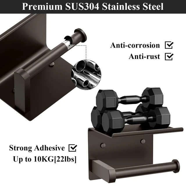 Alt view image 4 of 5 - Toilet Paper Holder with Shelf Wall Mounted Toilet Paper Roll Dispenser Heavy Duty Stainless Steel Bronze