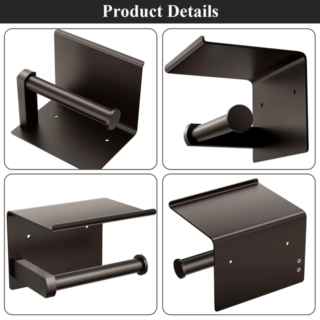 Alt view image 5 of 5 - Toilet Paper Holder with Shelf Wall Mounted Toilet Paper Roll Dispenser Heavy Duty Stainless Steel Bronze