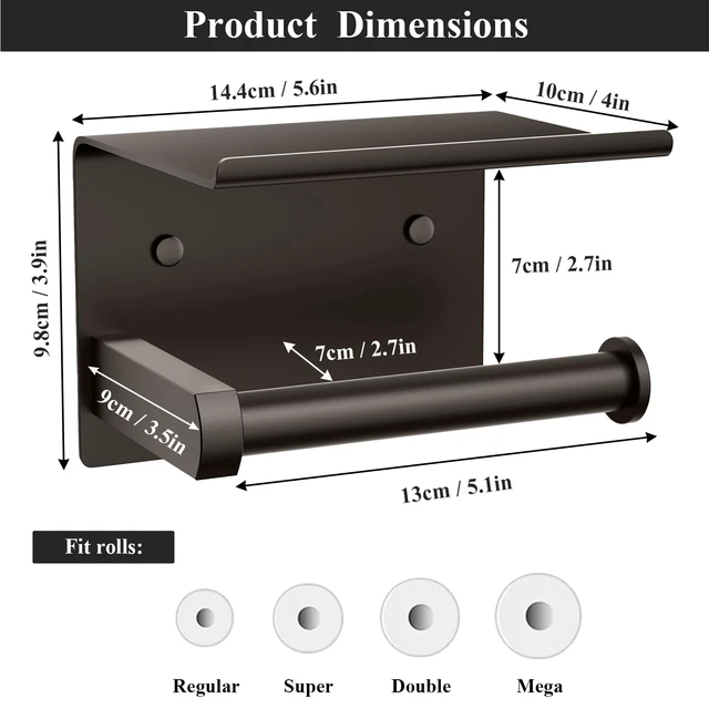 Alt view image 3 of 5 - Toilet Paper Holder with Shelf Wall Mounted Toilet Paper Roll Dispenser Heavy Duty Stainless Steel Bronze