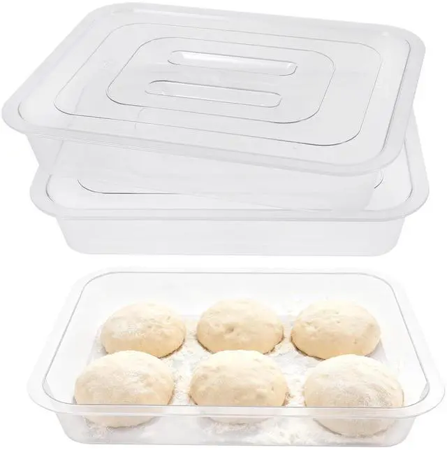 Main image of 2 Pack Acrylic Proofing Box, Clear Plastic Pizza Dough Tray, Bread Fermentation Storage Boxes, Pizza Dough Proofing Container whit Lid