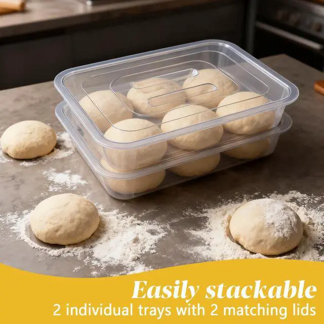 Alt view image 5 of 7 - 2 Pack Acrylic Proofing Box, Clear Plastic Pizza Dough Tray, Bread Fermentation Storage Boxes, Pizza Dough Proofing Container whit Lid