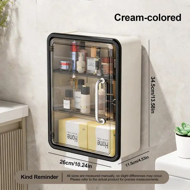 Alt view image 2 of 7 - Cream Wall Mounted Toilet Paper Holder with Clear Storage Drawer, Double Layer Bathroom Paper Towel Dispenser for Sanitary Pads, Waterproof Toilet Tissue Box with Magnetic Cover (White)