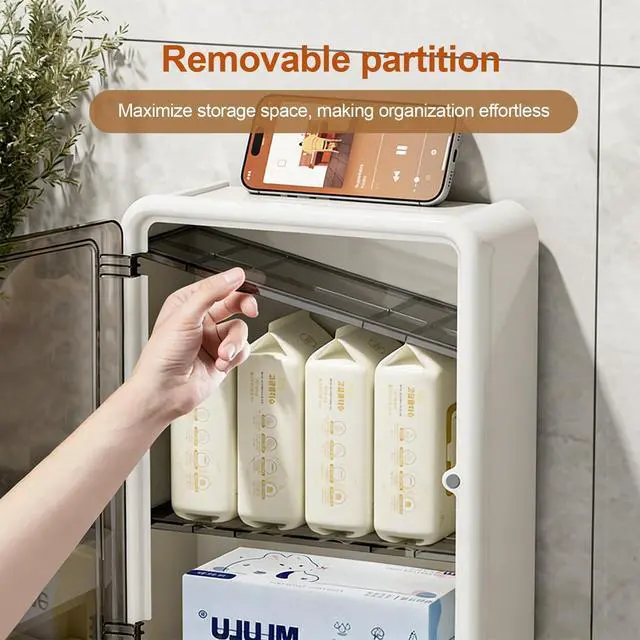 Alt view image 4 of 7 - Cream Wall Mounted Toilet Paper Holder with Clear Storage Drawer, Double Layer Bathroom Paper Towel Dispenser for Sanitary Pads, Waterproof Toilet Tissue Box with Magnetic Cover (White)